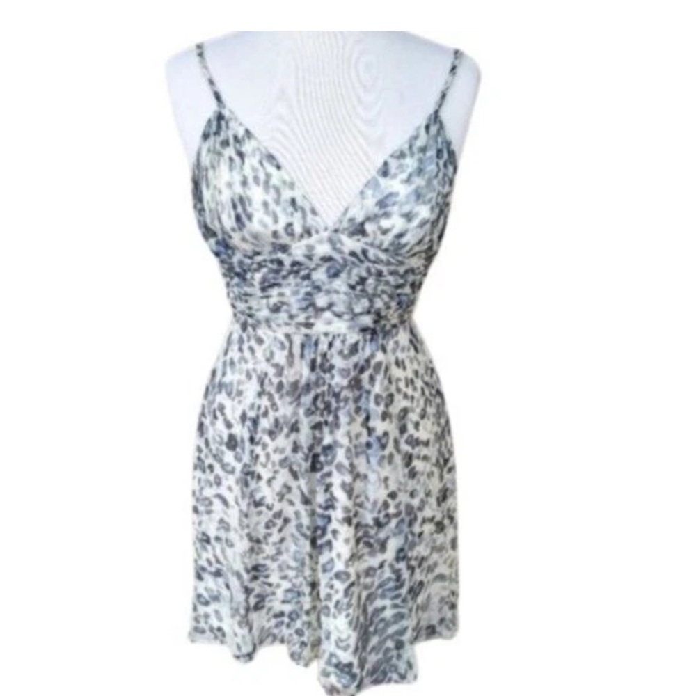 Laundry By Shelli Sega Leopard Print Chiffon Sleeveless Ruched Deep V Dress